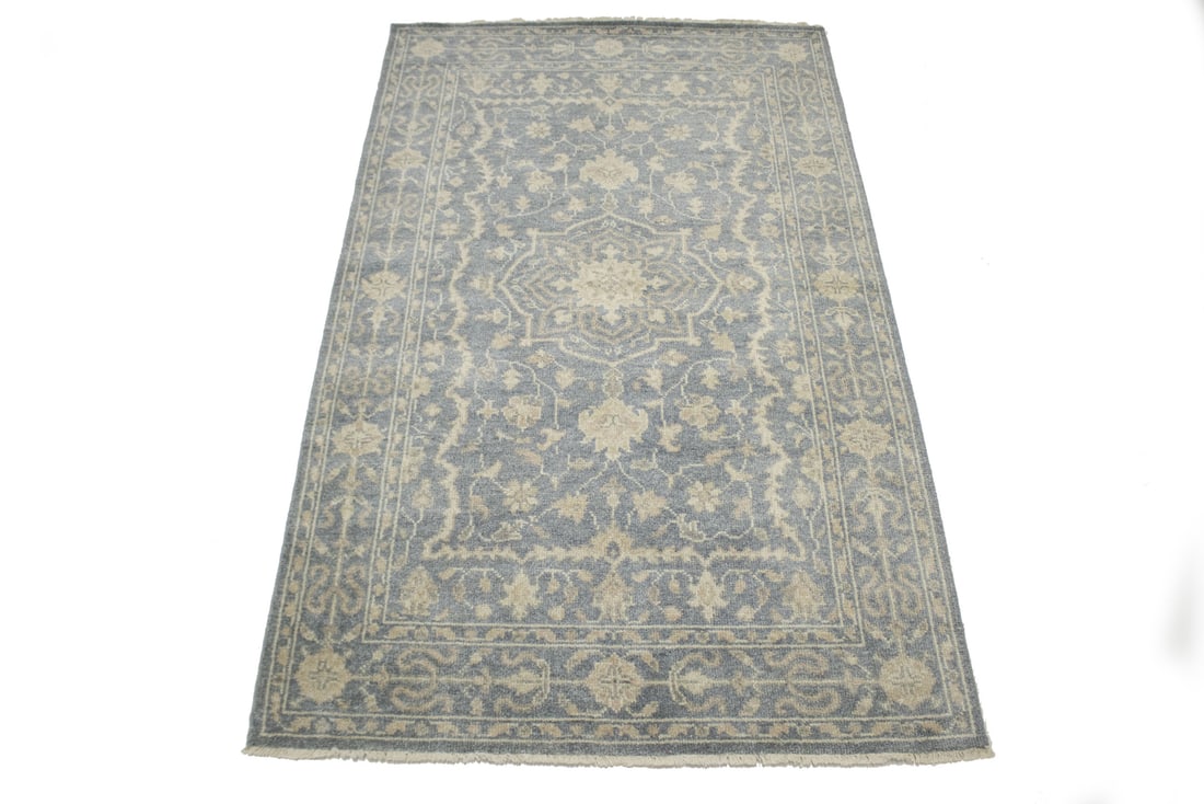 Hand-Knotted Wool Floral Area Rug 5'0 x 8'0 Muted Slate Cream Beige: Hand-Knotted Wool Floral Area Rug 5'0 x 8'0 Muted Slate Cream Beige Enhance your living space with this beautiful Muted Slate Floral Transitional Oriental Rug. Measuring 5'0 x 8'0, this hand-knotted w