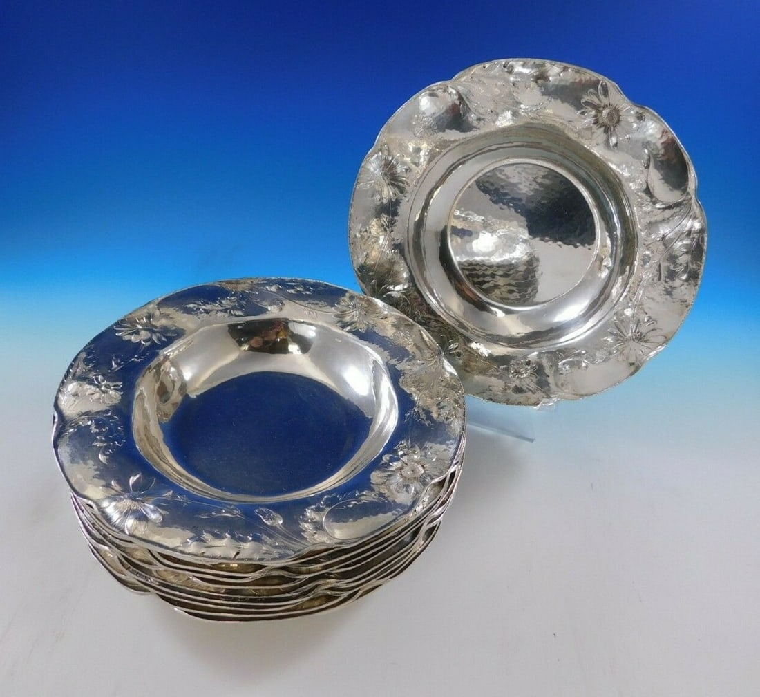 Rare Set of 12 Gorham Martele Sterling Silver Soup Bowls with Daisy Motif (1 of 11)