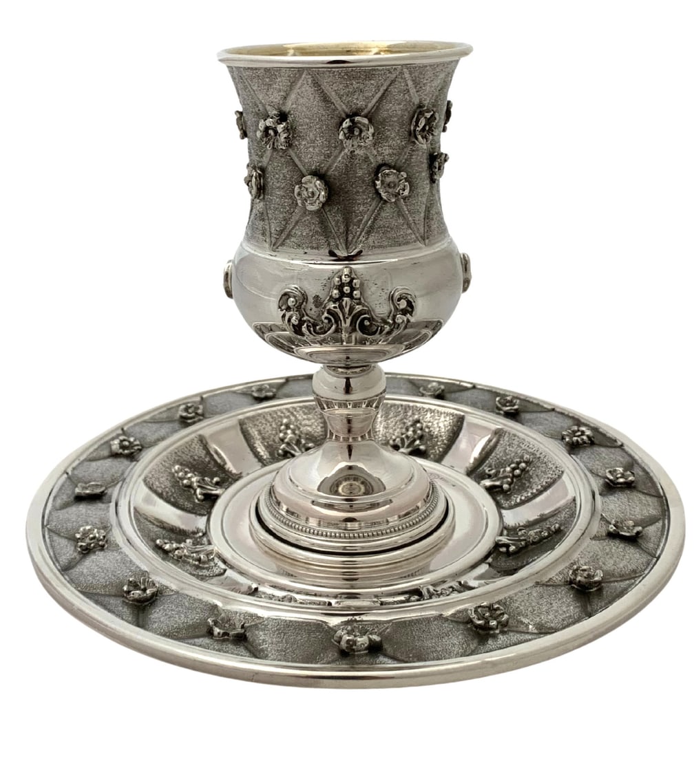 Italian 925 Sterling Silver Handmade Floral Cup and Tray Set (1 of 4)