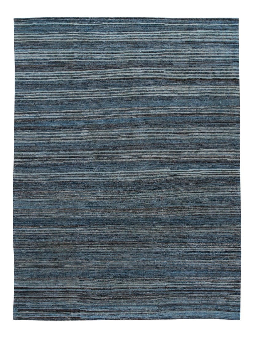 Handmade Wool Kilim Rug Blue Gray Brown Geometric 9' x 12': Handmade Wool Kilim Rug Blue Gray Brown Geometric 9' x 12' Elevate your space with this stunning modern flat-weave Kilim rug, expertly hand-knotted from high-quality wool. The design features a captiv