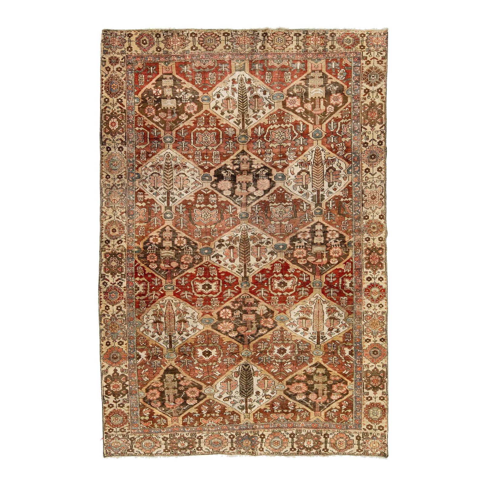 Antique 1910s Persian Bakhtiari Wool Rug Floral Design 6'5 x 9'7 (1 of 8)