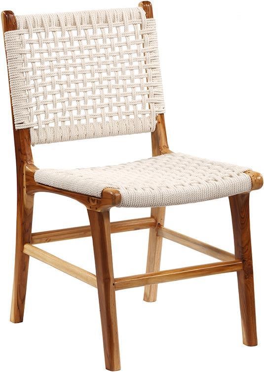 Teak Dining Chair with Cotton Rope Seat from Diaz Collection: Teak Dining Chair with Cotton Rope Seat from Diaz Collection This dining chair from the Diaz Collection features a sturdy teak wood frame with a natural stain finish, complemented by a seat and back w