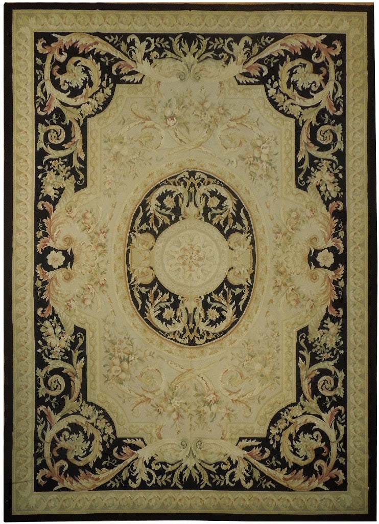 10' x 14' Ivory Handwoven Aubusson Area Rug from China (1 of 6)