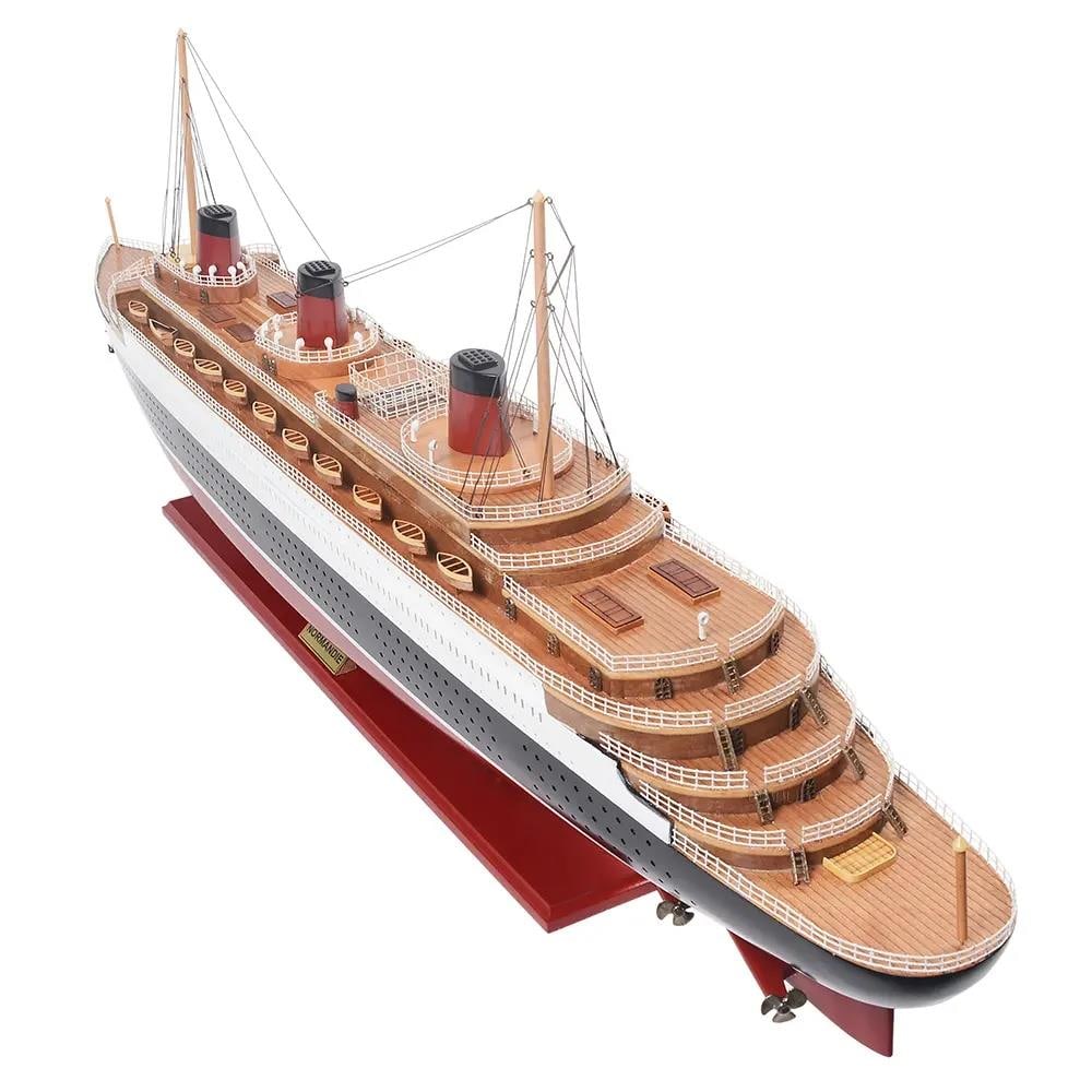 Painted Wood Ship Model of T.S.S. Normandie Display 14.5H 41W 5.5D (1 of 18)