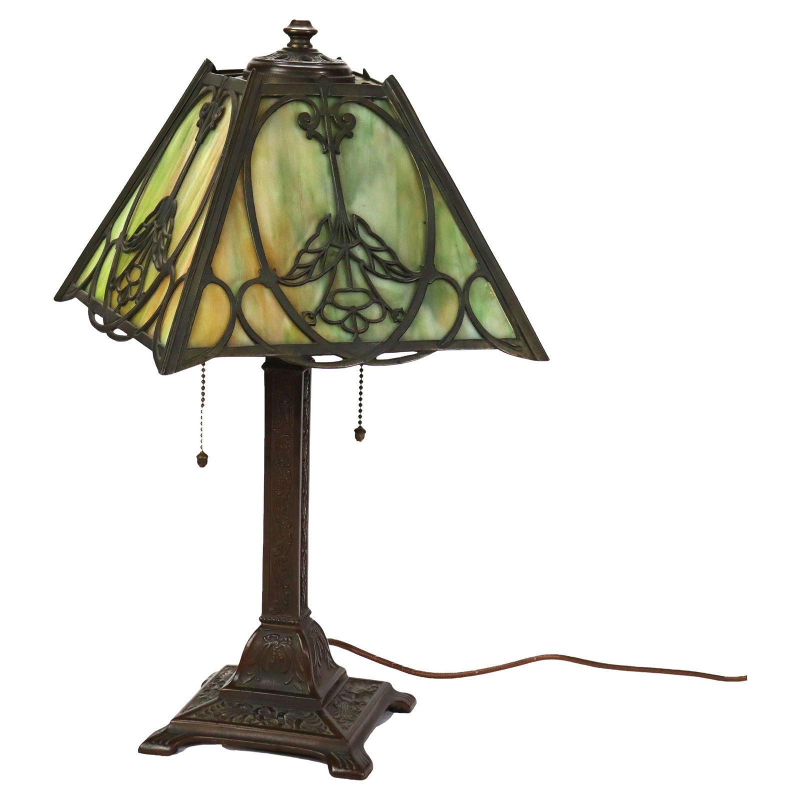 Wilkinson Arts & Crafts Slag Glass Table Lamp c1920 Four-Panel Design (1 of 9)