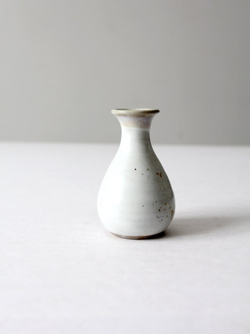 Handmade Vintage Studio Pottery Vase Speckled White Glaze 4.5 Inch (1 of 13)