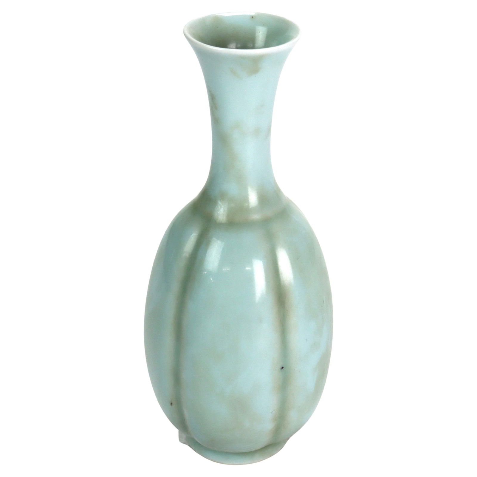 Signed 20th Century Chinese Celadon Melon Ribbed Porcelain Vase (1 of 4)