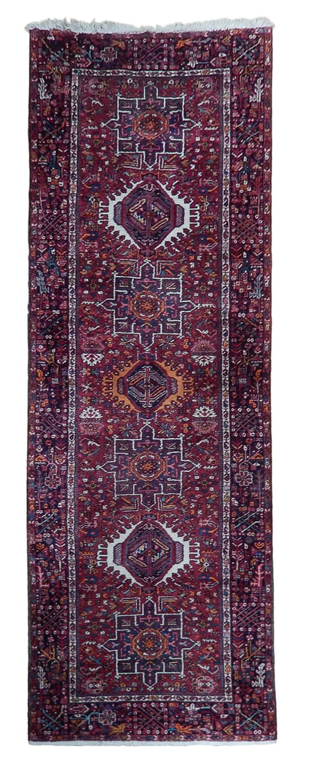 Hand-Knotted 4'10 x 13' Maroon Semi-Antique Persian Karaja Runner (1 of 6)