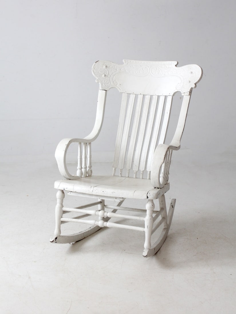 Antique White Wooden Rocking Chair Farmhouse Style (1 of 13)