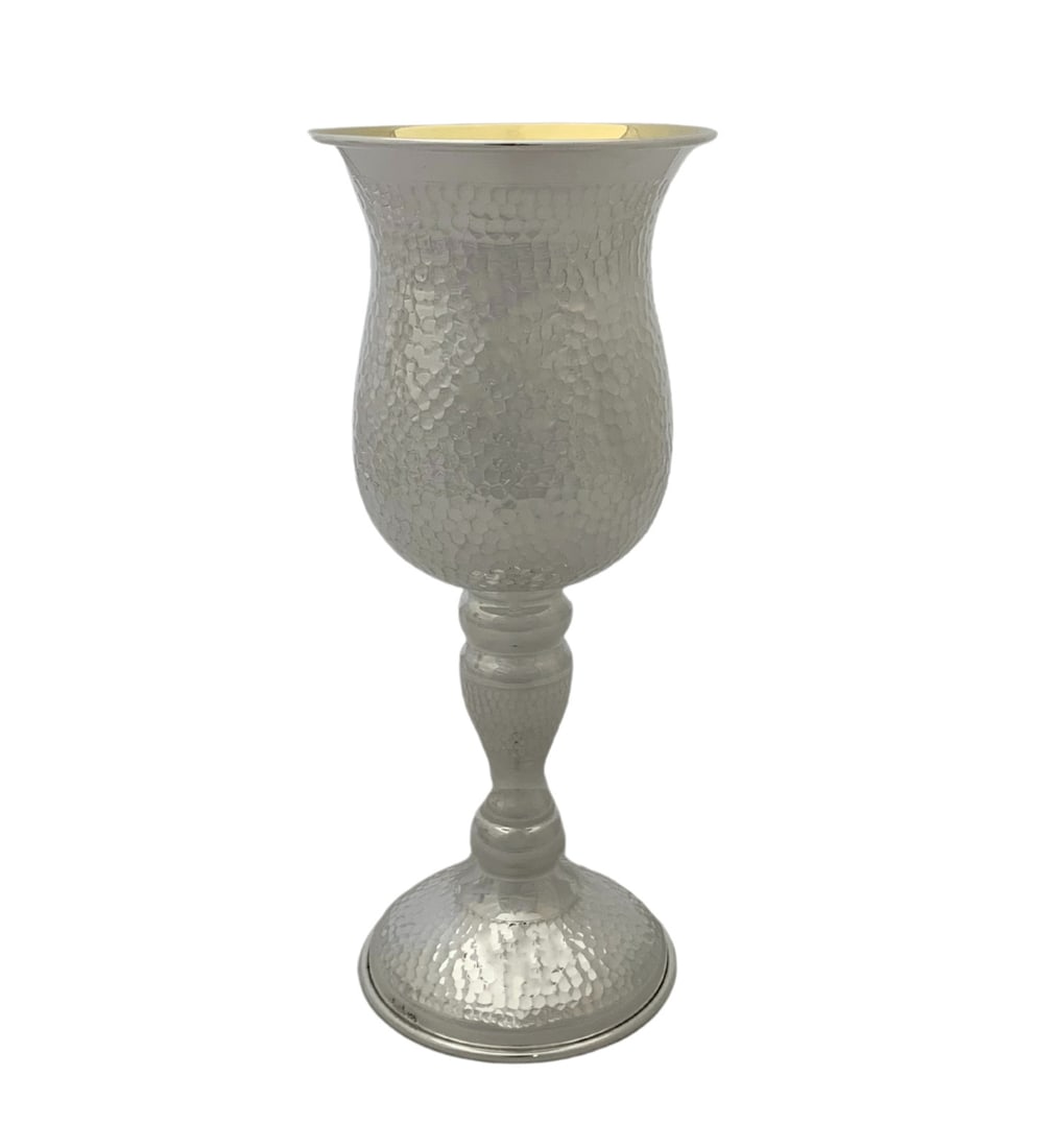 Large Handmade 925 Sterling Silver Eliyahu Cup with Hammered Finish (1 of 3)
