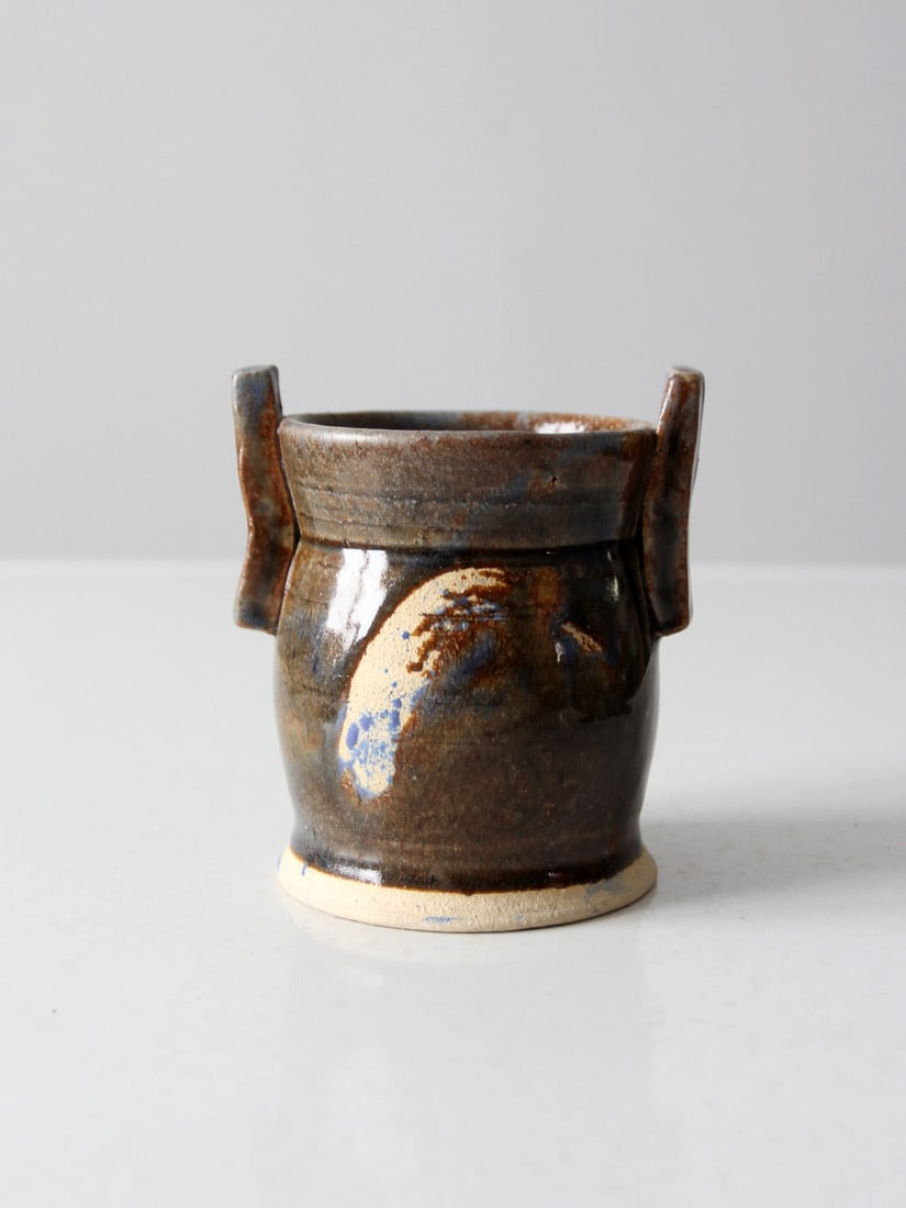 Handmade Vintage Studio Pottery Vase with Brown Blue Glaze (1 of 10)