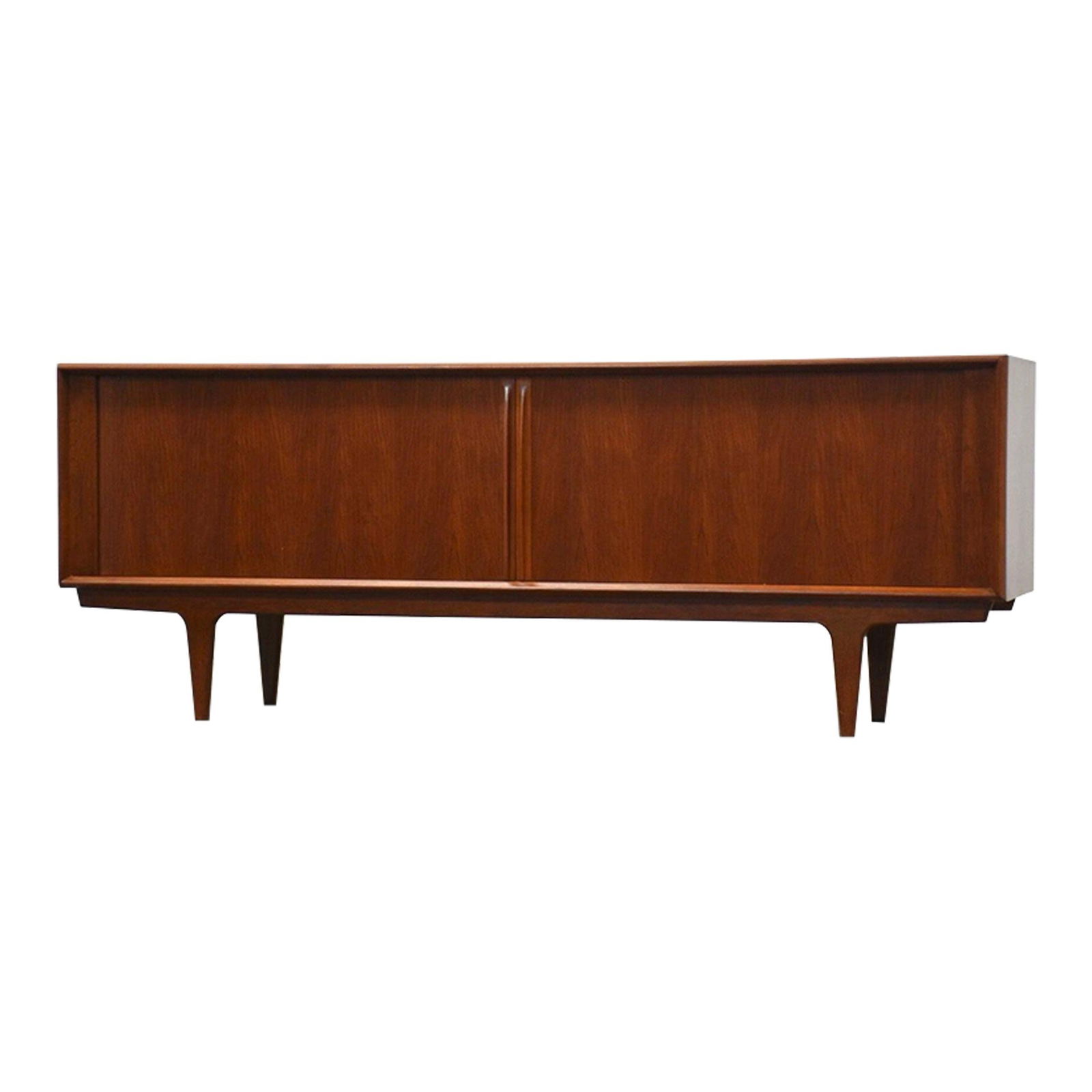 Mid Century Modern Teak Sideboard Credenza by Bernhard Pedersen: Mid Century Modern Teak Sideboard Credenza by Bernhard Pedersen Discover a stunning mid-century modern teak sideboard credenza designed by Bernhard Pedersen, expertly crafted in Denmark. This piece fe