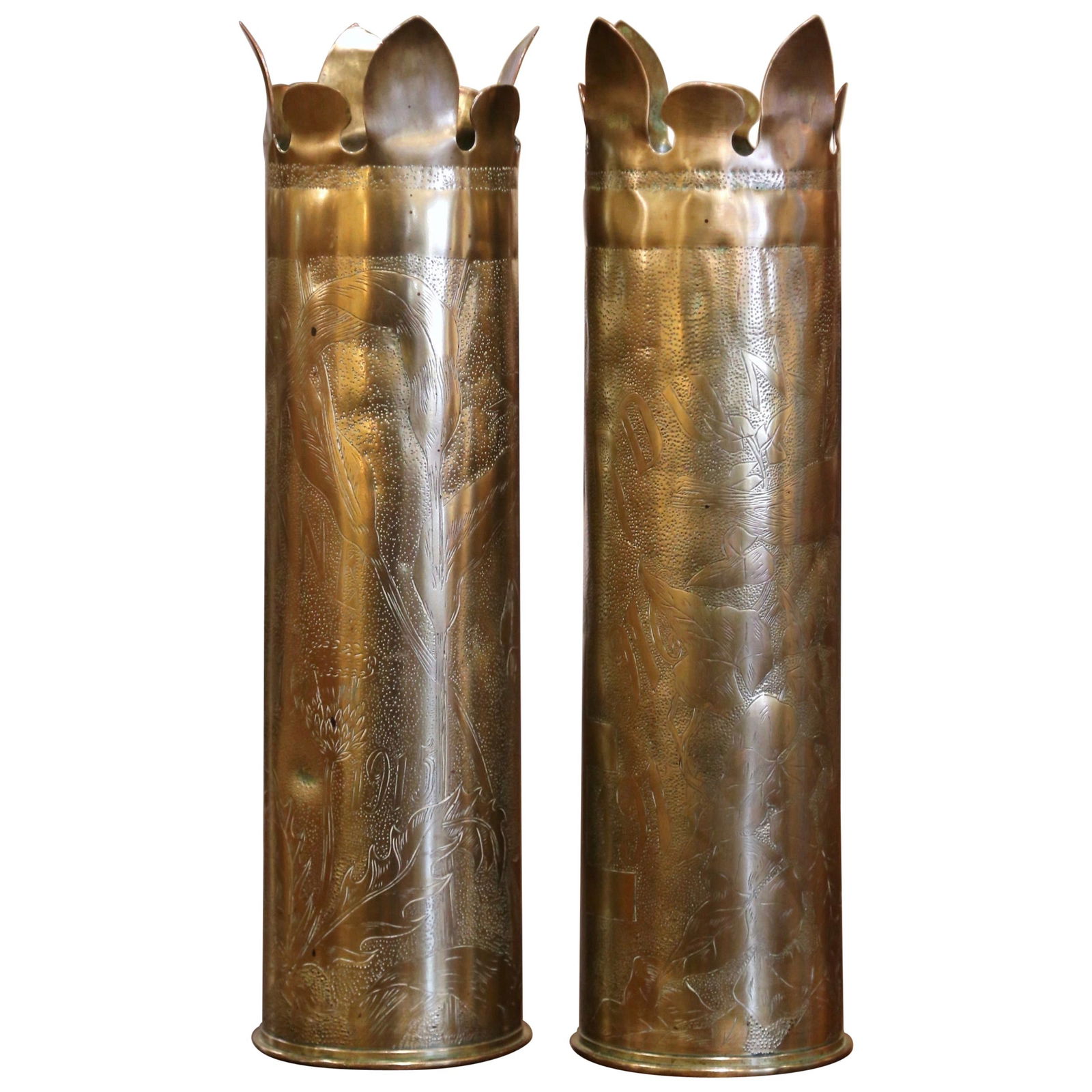 Set of 2 WWI French Brass Shell Casings with Argonne and Verdun Design (1 of 7)