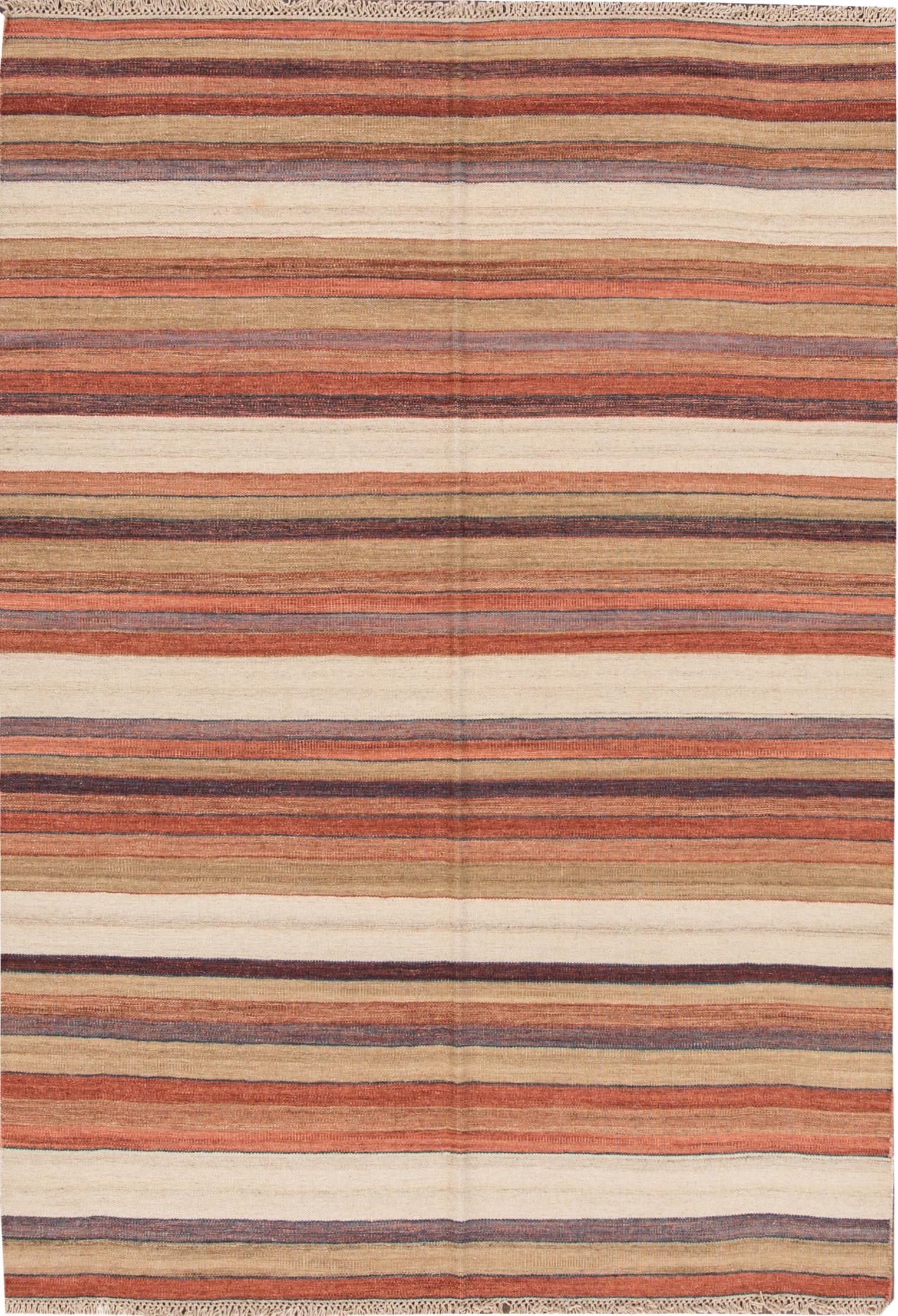 Contemporary Hand-Knotted Kilim Rug Wool Multicolor Stripe 5'8 X 8'1 (1 of 7)