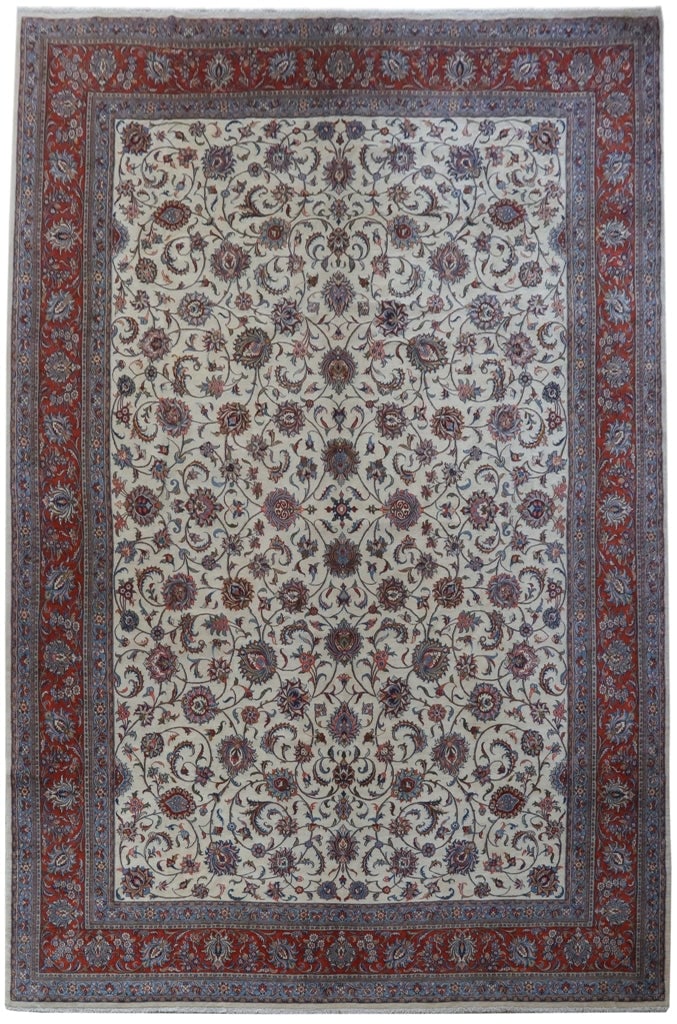 Ivory Persian Signed Tabriz Rug 12.10 x 19.2 Handcrafted in Iran (1 of 5)