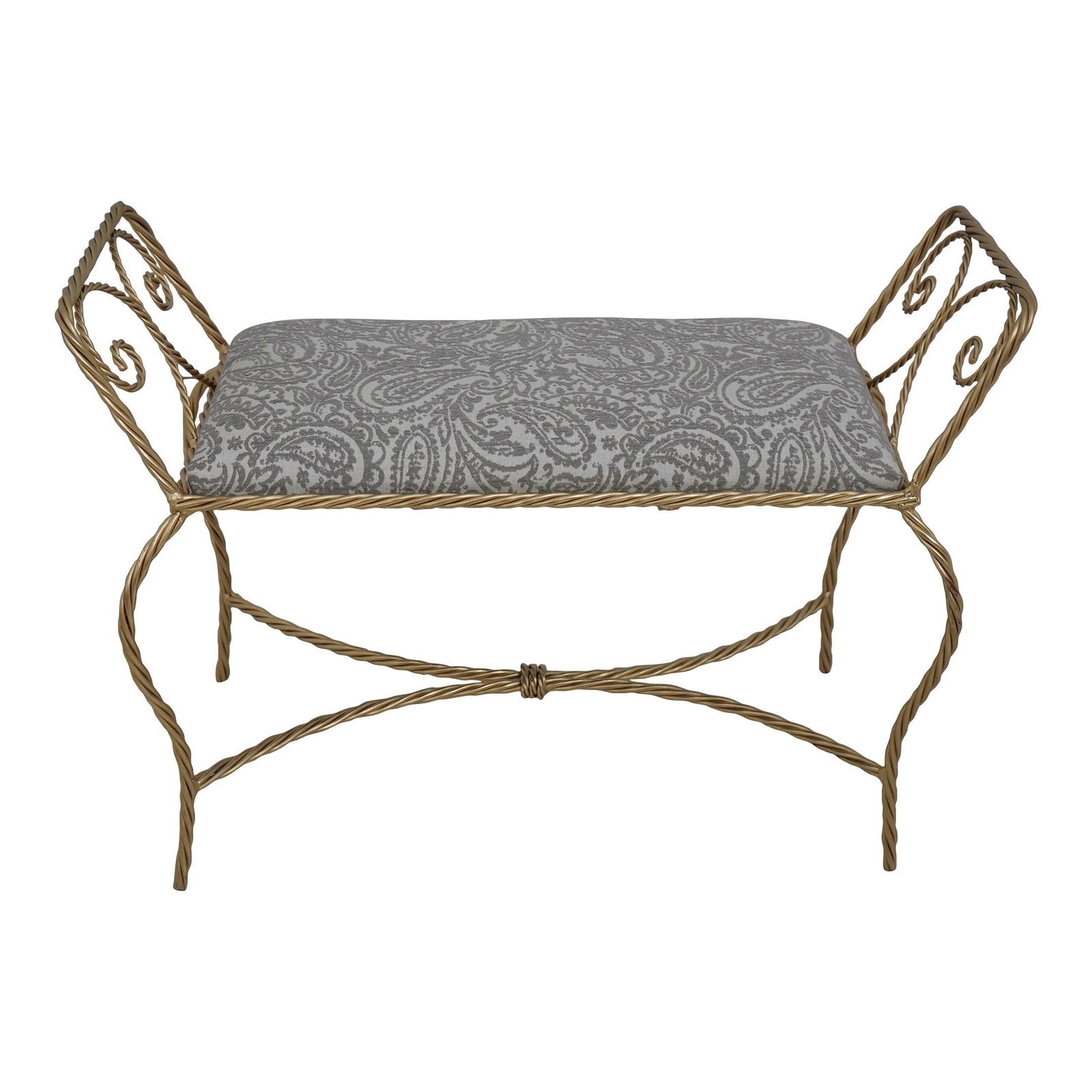 Italian Gold Finish Rope Twist Iron Bench with New Upholstery (1 of 10)