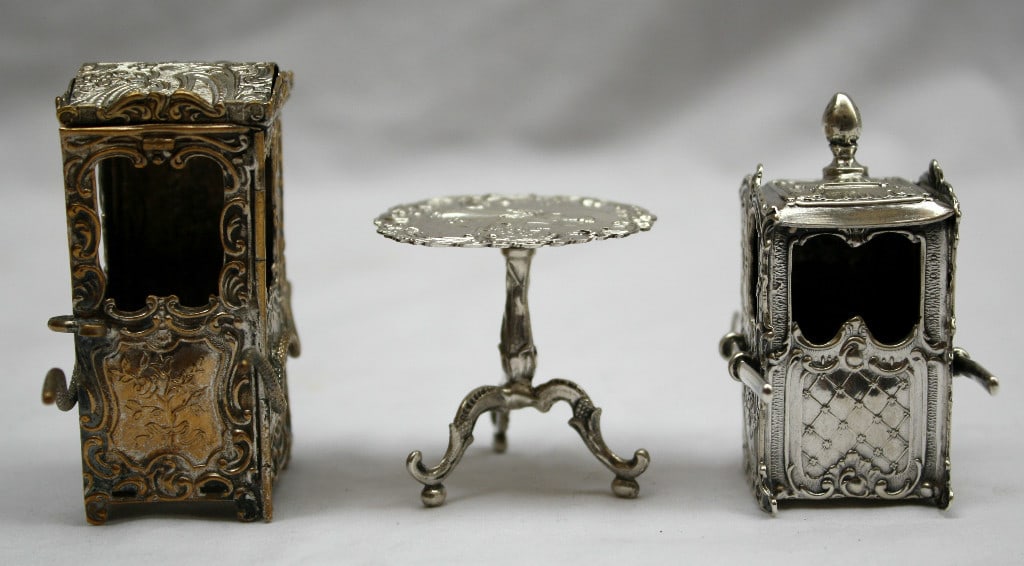 Exquisite 3 Piece 1900 European Sterling Silver Mini Sedan Chairs Set (1 of 10)