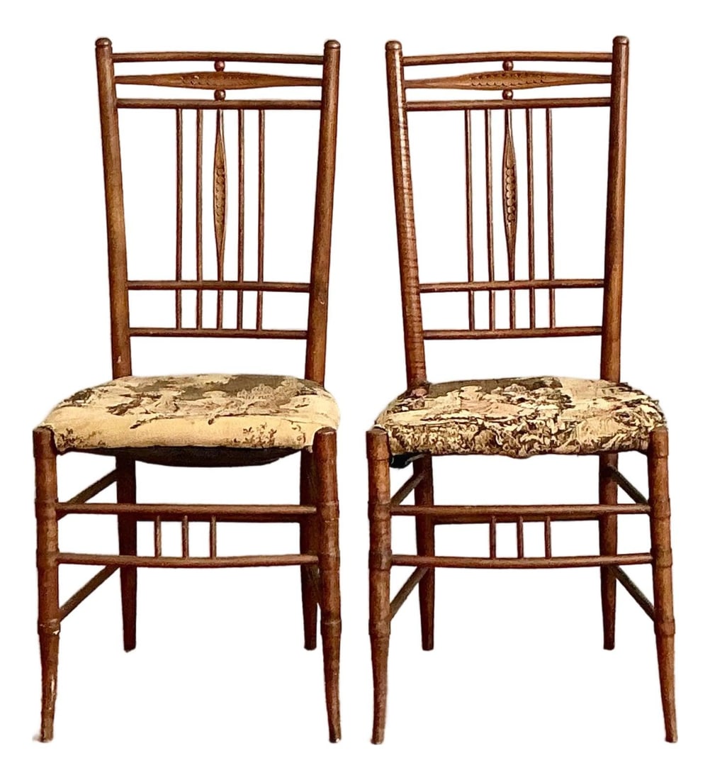 Vintage Boho Chinoiserie Side Chairs Pair with Bamboo Finish (1 of 10)