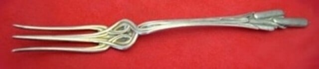 Durgin Sterling Silver Cat Tails Strawberry Fork Fancy 4 7/8 Inch: Durgin Sterling Silver Cat Tails Strawberry Fork Fancy 4 7/8 Inch This exquisite sterling silver strawberry fork features the elegant Cat Tails pattern by Durgin, crafted between 1850 and 1899. Measur