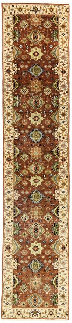 Hand-Knotted Indo-Karajeh Wool Runner Rug 2'6 x 11'11 Geometric Modern Style (1 of 18)