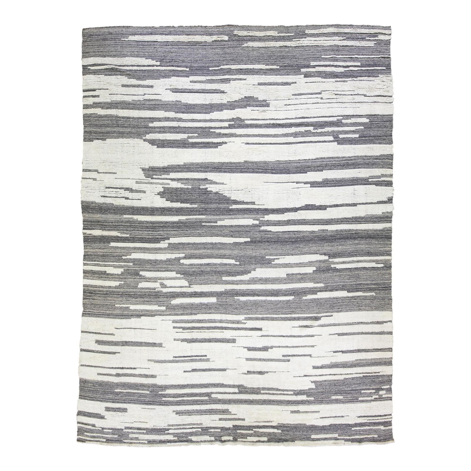 Oversized Gray Moroccan Style Wool Rug Abstract Design: Oversized Gray Moroccan Style Wool Rug Abstract Design Transform your living space with this stunning modern Moroccan style hand-knotted wool rug. Featuring a sophisticated gray color field, this rug