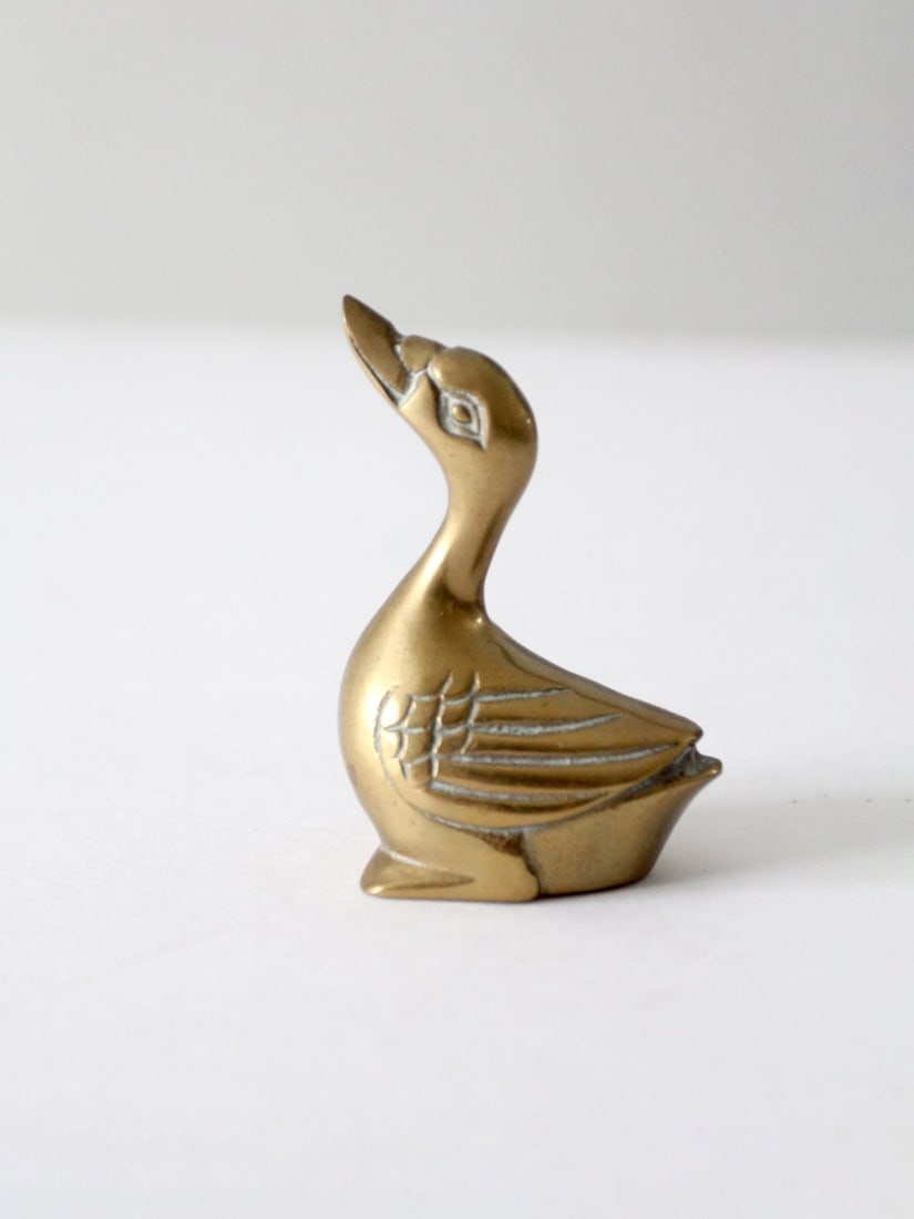 Vintage Mid Century Brass Duck Figurine 3.25 In Detailed Design (1 of 9)