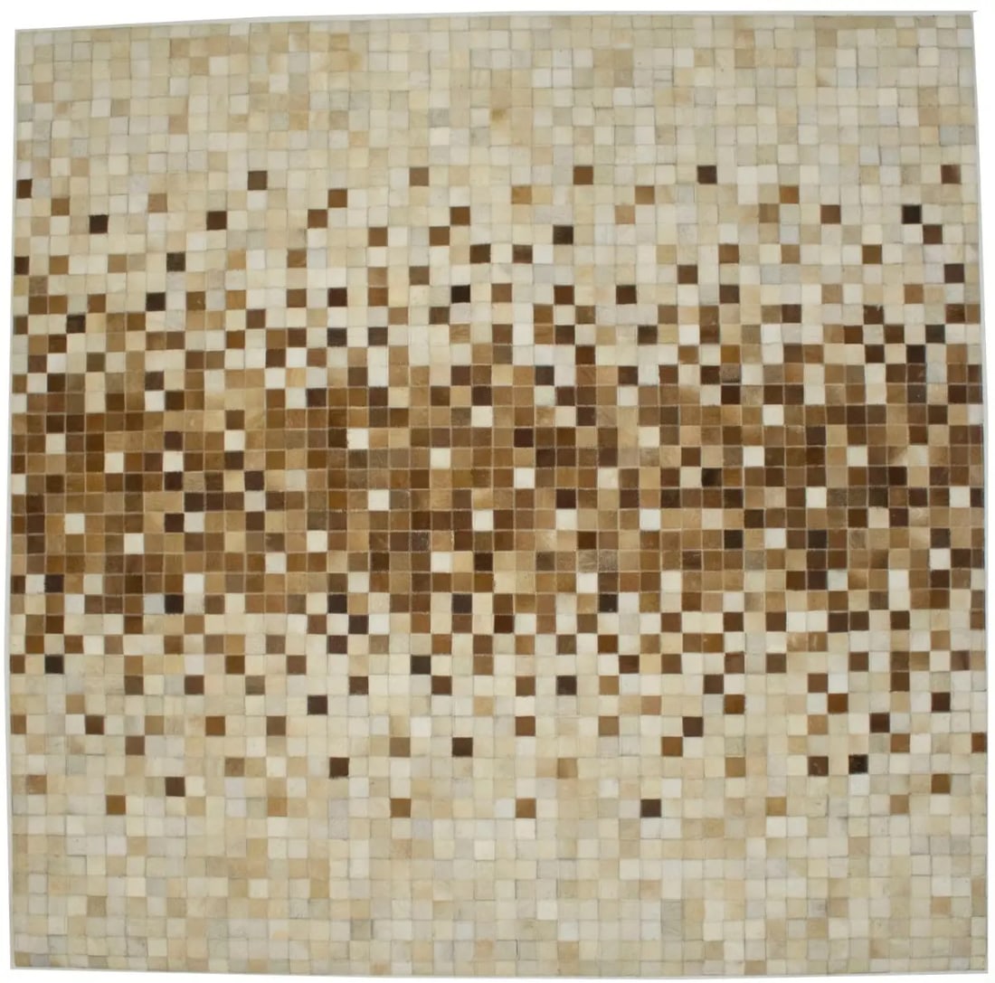 6x6 Modern Geometric Leather Patchwork Square Rug Handmade Floor Accent: 6x6 Modern Geometric Leather Patchwork Square Rug Handmade Floor Accent This handcrafted cowhide patchwork rug features a modern square design with geometric patterns in beige and brown tones. Made fr