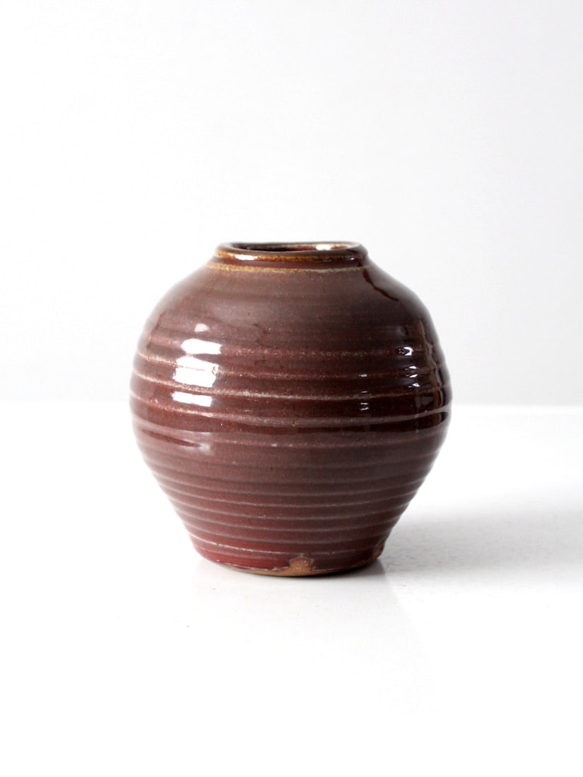 Vintage Studio Pottery Vase with Cinnamon Brown Glaze 5.5" (1 of 9)