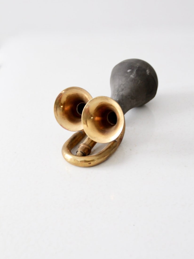 Early 1900s Brass Double Trumpet Car Horn with Rubber Bulb (1 of 12)