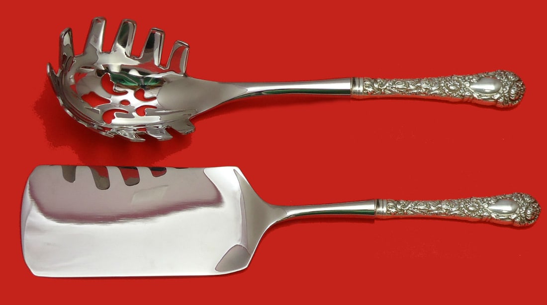 Durgin Chrysanthemum Sterling Silver Pasta Server Set 2pc (1 of 1)