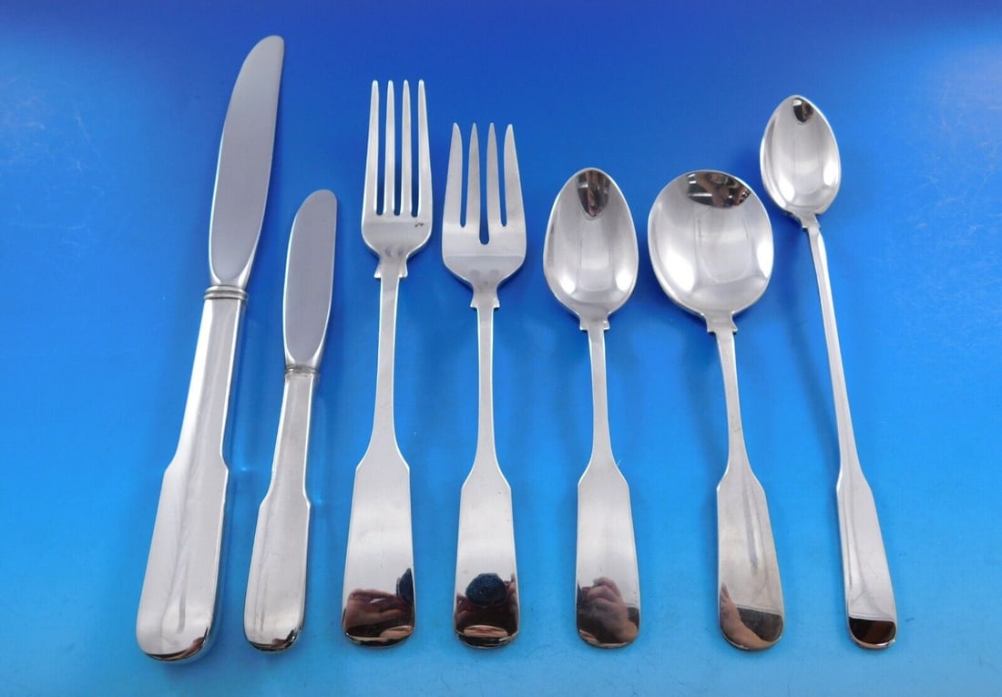 Gorham Old English Tipt Sterling Silver Flatware Set 61 pcs for 8 with Storage Chest: Gorham Old English Tipt Sterling Silver Flatware Set 61 pcs for 8 with Storage Chest Introducing the exquisite Old English Tipt flatware set by Gorham, a timeless collection crafted from high-quality