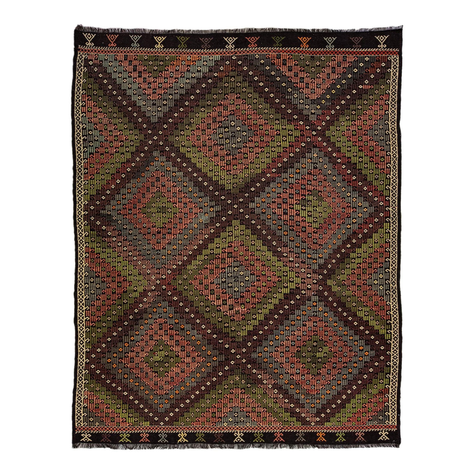 Handmade Modern Soumak Wool Rug 8'2 x 10'5 Geometric Design Brown (1 of 10)