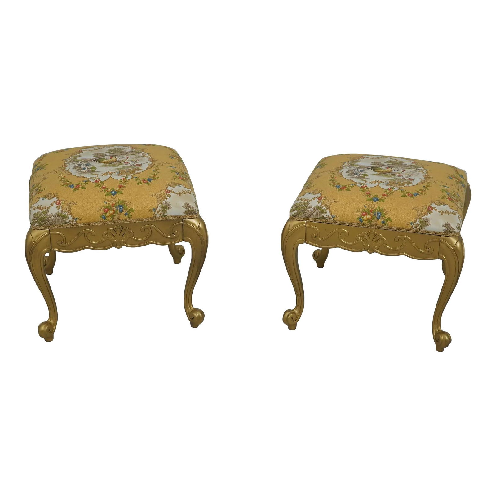 Elegant Pair of Newly Upholstered French Style Gold Stools (1 of 10)