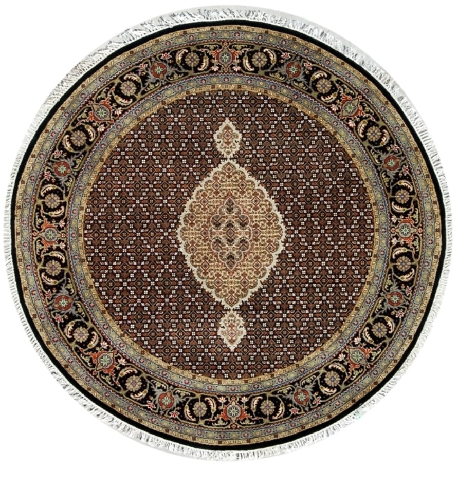 6.1 x 6 Black Tabriz Mahi Rug Wool Silk Handwoven Luxury (1 of 6)