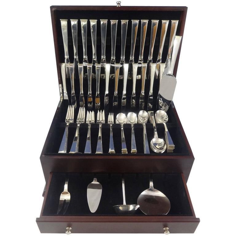 Gorham Gold Tip Sterling Silver Flatware Set 101 Pcs Mid-Century Modern (1 of 12)