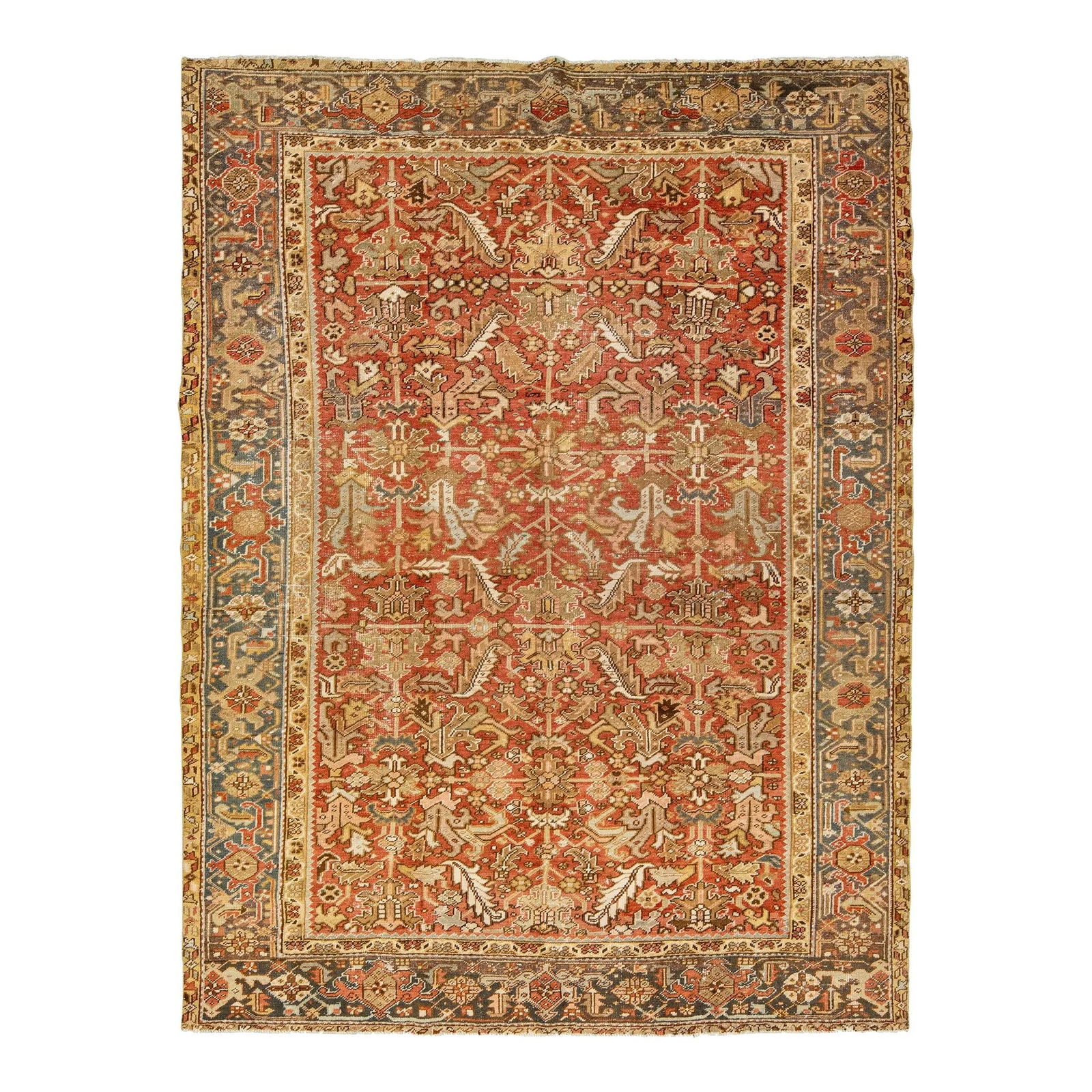 1920s Antique Persian Heriz Wool Rug Rust Allover Design 7'10 x 10'5 (1 of 9)