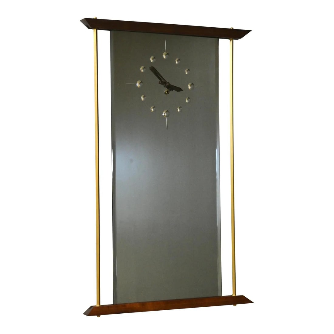 Mid Century Modern Walnut Clock Mirror with Brass Accents (1 of 5)