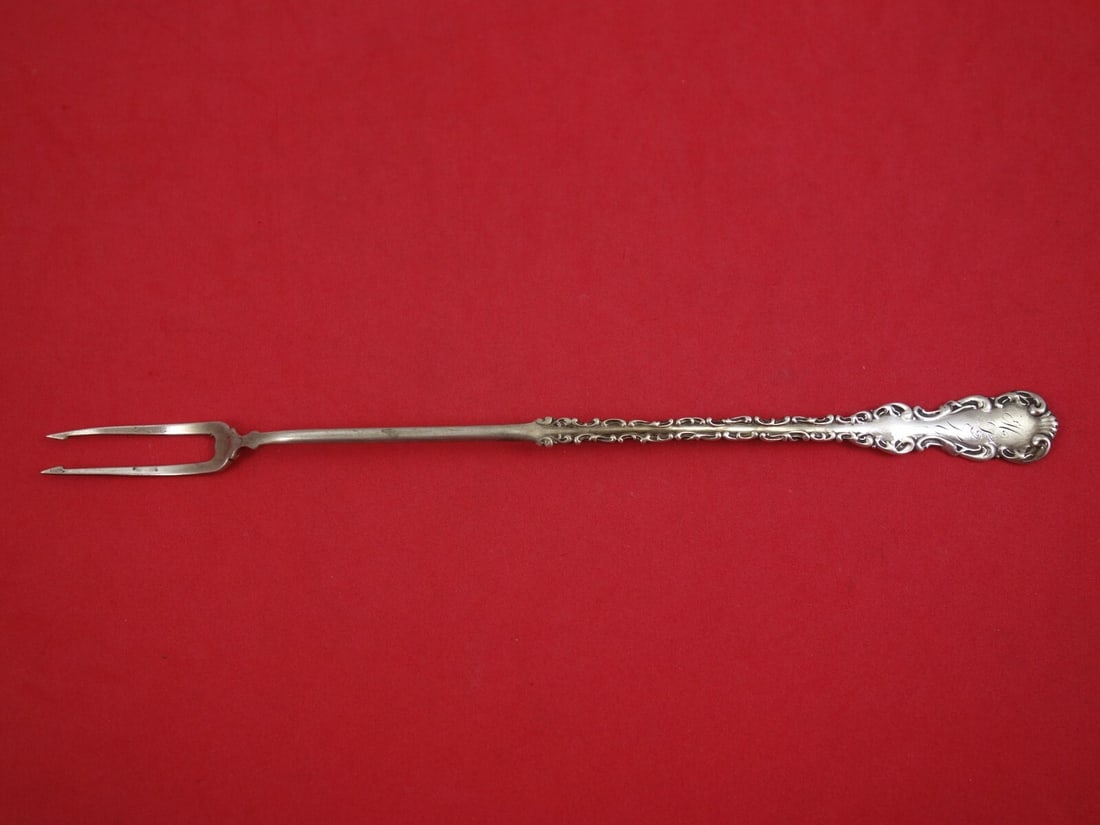 Whiting Sterling Silver Louis XV Pickle Fork 8 3/4" Monogrammed: Whiting Sterling Silver Louis XV Pickle Fork 8 3/4" Monogrammed This exquisite Louis XV pickle fork, crafted by Whiting Manufacturing Company, showcases the elegance of the Louis XV pattern. Measuring