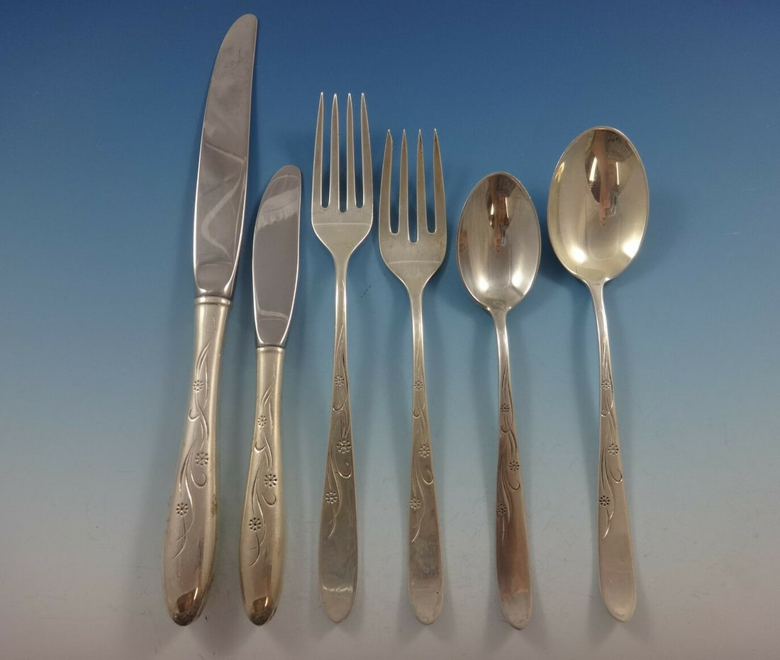 Kirk Cynthia Sterling Silver Flatware Set for 12 with 77 Pieces and Storage Chest: Kirk Cynthia Sterling Silver Flatware Set for 12 with 77 Pieces and Storage Chest Presenting the exquisite Cynthia Engraved by Kirk Sterling Silver Flatware Set, a stunning collection crafted from hig