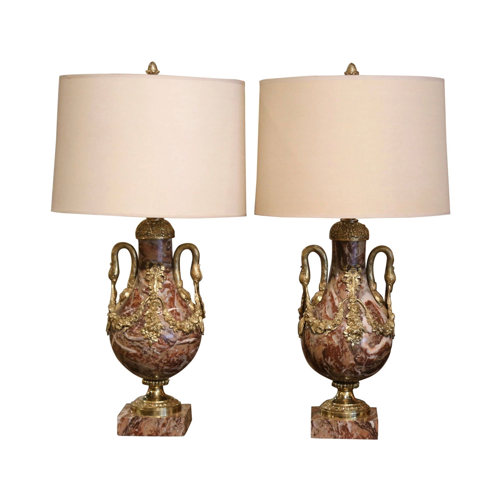 Exquisite Pair of Vintage French Marble Gilt Bronze Table Lamps Set (1 of 9)