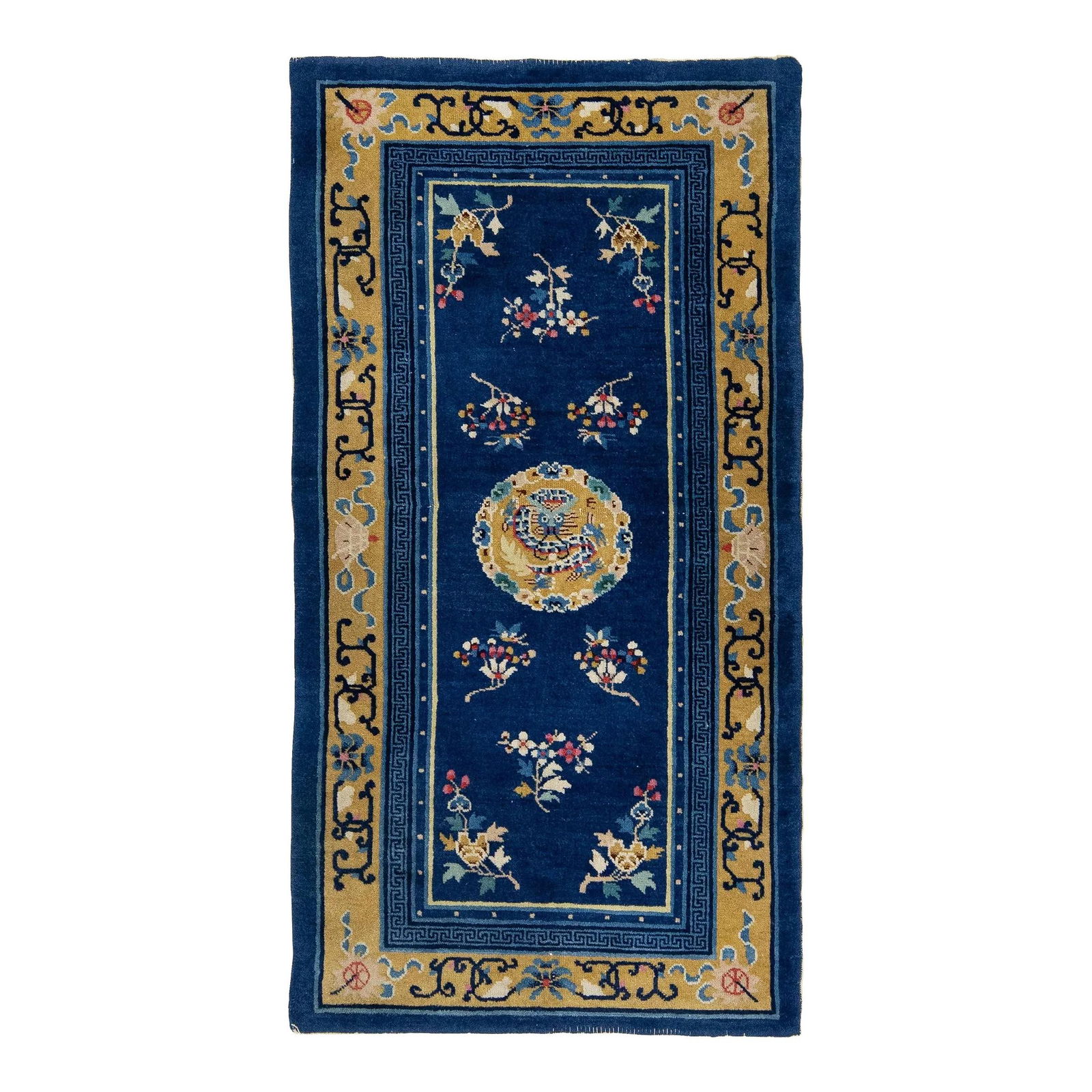 Vintage Peking Wool Rug Navy Blue with Dragon Design 3 x 5'10 (1 of 9)
