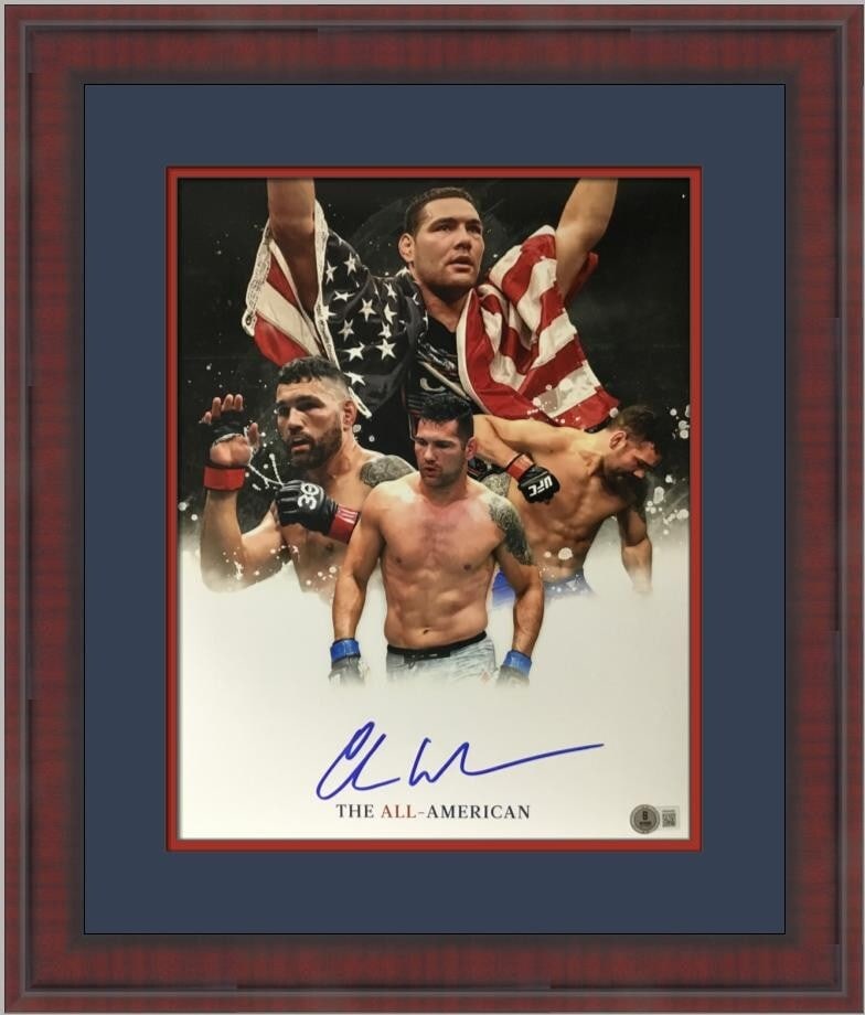 Chris Weidman Signed UFC Framed Photo with Beckett Authentication: Chris Weidman Signed UFC Framed Photo with Beckett Authentication Capture a piece of UFC history with this stunning signed photograph of Chris Weidman, the former Middleweight Champion. This original