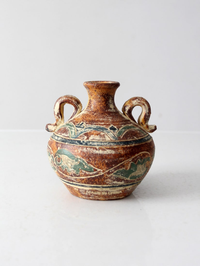 Vintage Two-Handled Mottled Glaze Vase in Earthy Tones (1 of 10)