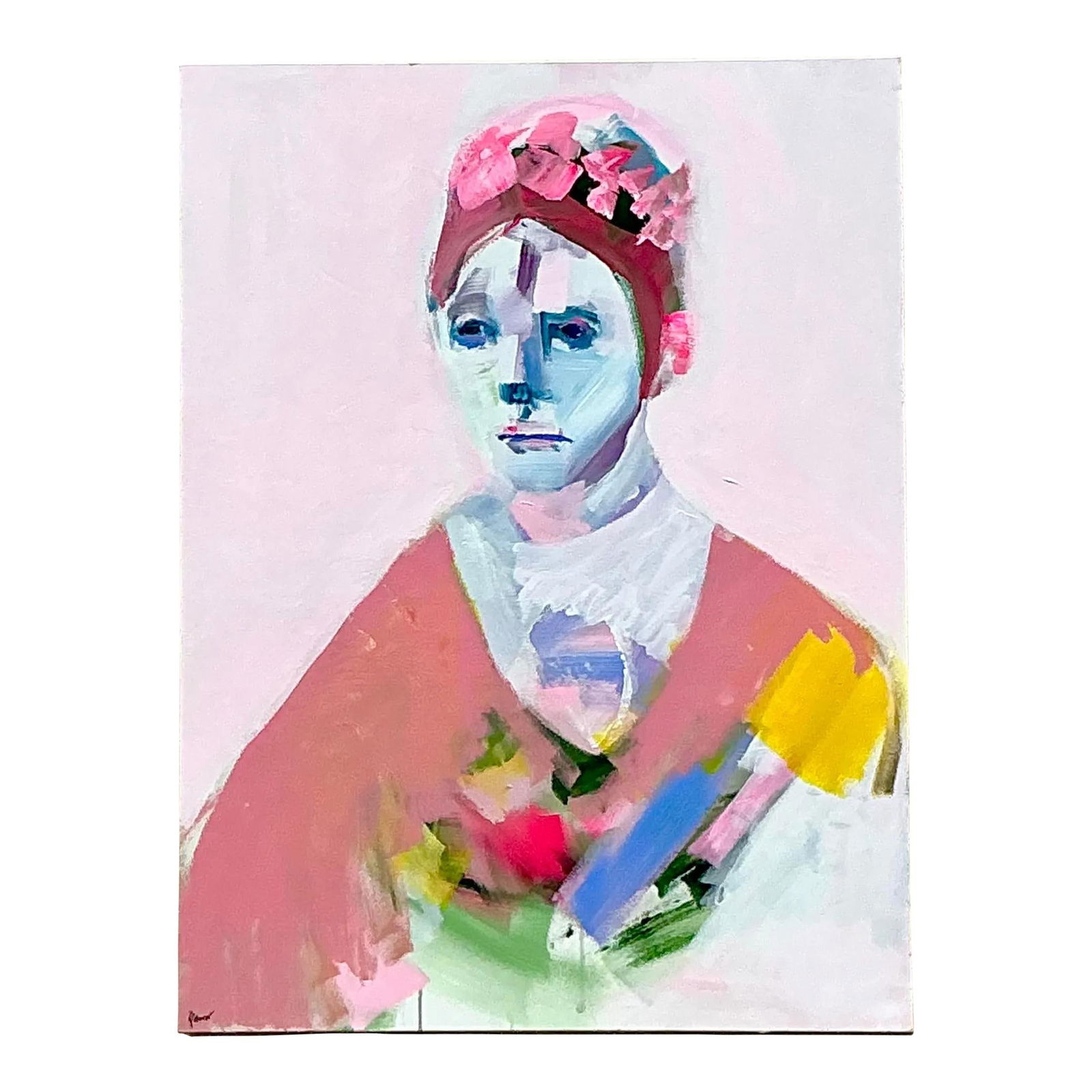 Vintage Boho Abstract Figural Canvas Art 30 x 40 Pink: Vintage Boho Abstract Figural Canvas Art 30 x 40 Pink This vintage Boho abstract figural painting on canvas showcases a soft yet striking presence. It features a delicate portrayal of a figure rendere