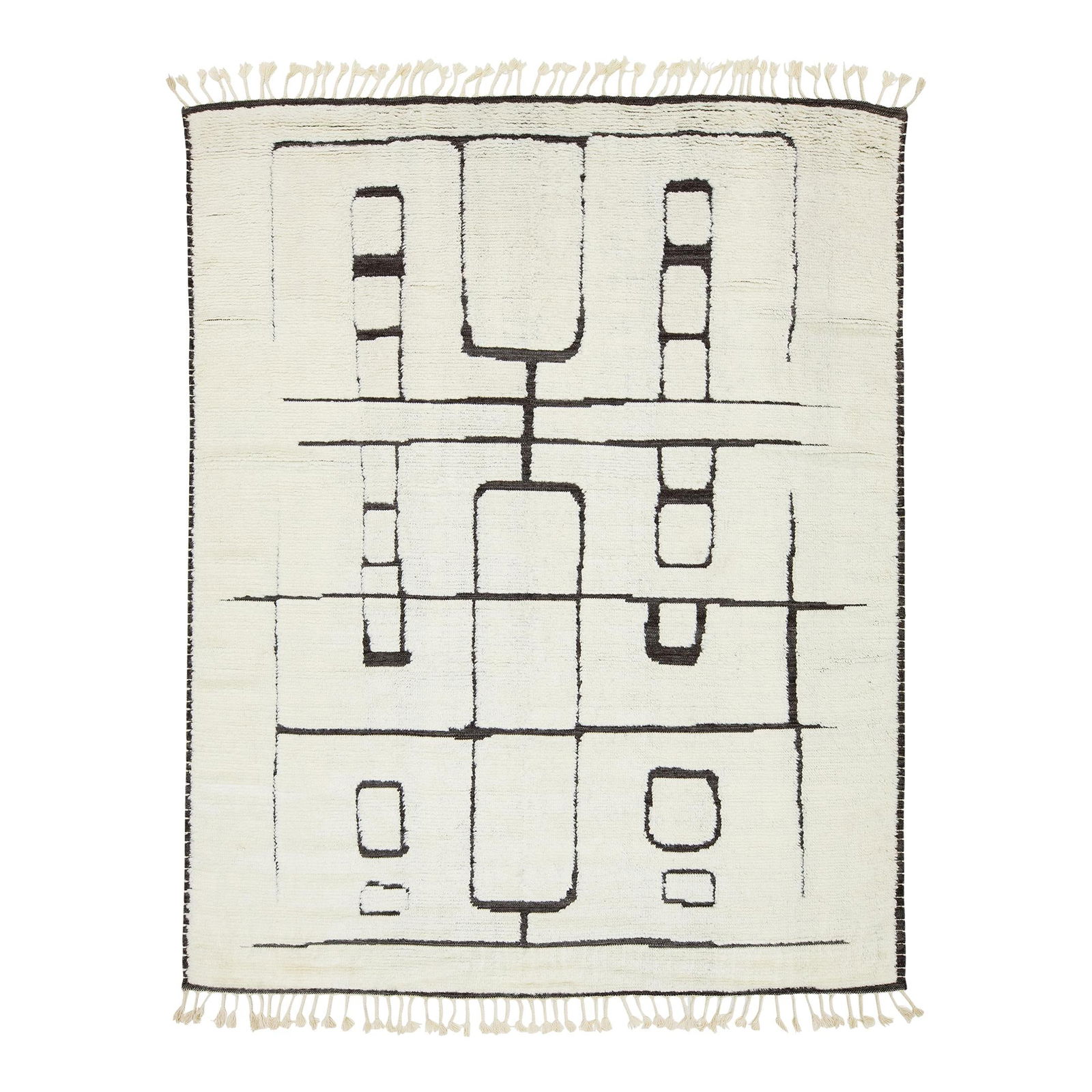 Contemporary Hand-Knotted Moroccan Wool Rug 9'4 x 11'9 Ivory Gray: Contemporary Hand-Knotted Moroccan Wool Rug 9'4 x 11'9 Ivory Gray Enhance your living space with this exquisite contemporary Moroccan-style hand-knotted wool rug, featuring a sophisticated geometric d