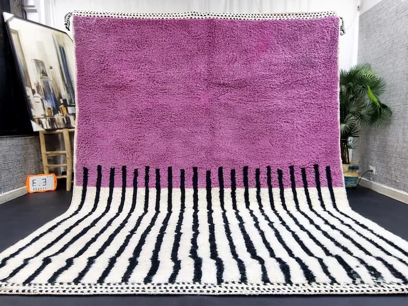 Authentic Handmade Purple Wool Rug 8 x 5 Feet Morocco: Authentic Handmade Purple Wool Rug 8 x 5 Feet Morocco Enhance your space with this authentic Handmade Soft Purple Wool Rug. This exquisite rug is handwoven in the Atlas Mountains by skilled local Berb