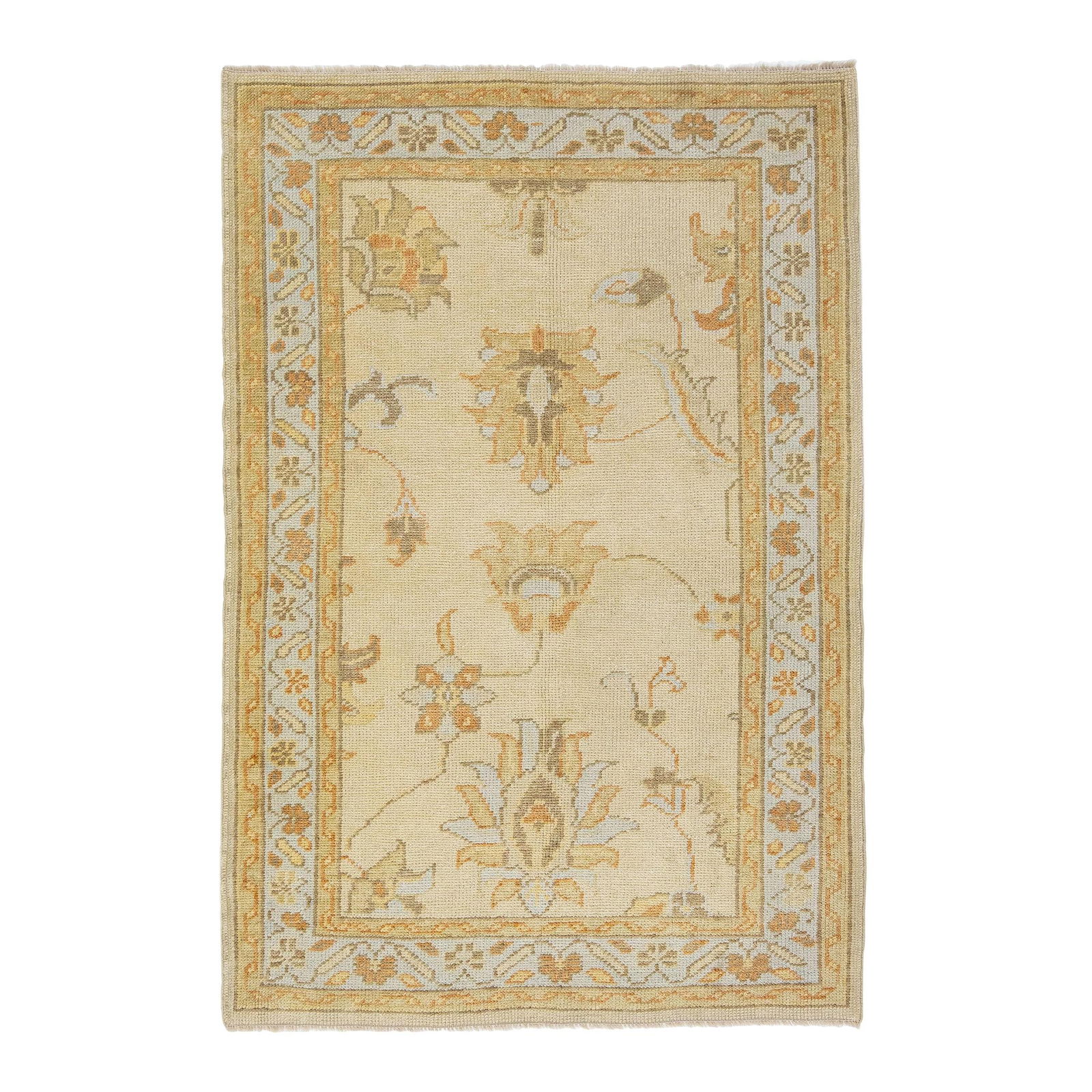 Handmade Turkish Oushak Wool Rug 3'6 x 5'2 Floral Design Beige (1 of 7)
