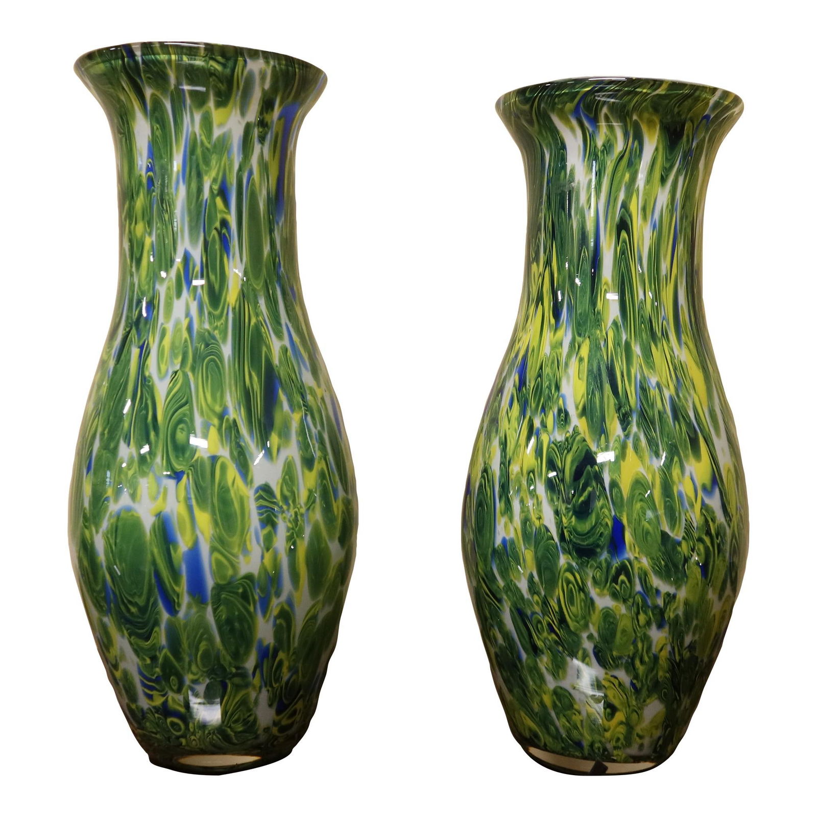 Handcrafted Mid Century Modern Green Art Glass Vases Set (1 of 6)