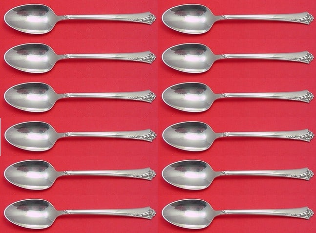 Oneida Damask Rose Sterling Silver Teaspoon Set 12 Pieces (1 of 3)