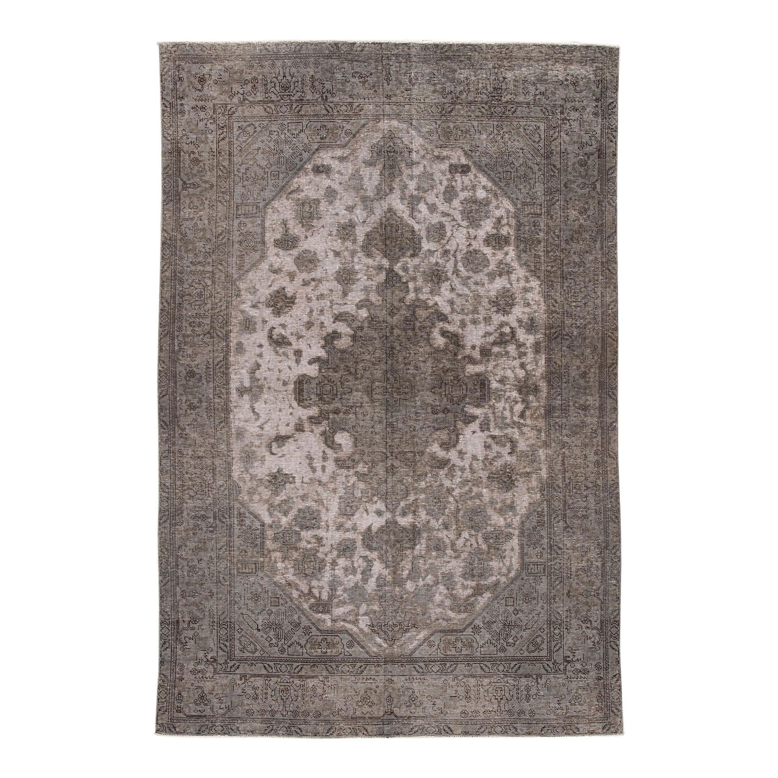 Vintage Persian Overdyed Gray Medallion Wool Rug 9'11 x 6'6: Vintage Persian Overdyed Gray Medallion Wool Rug 9'11 x 6'6 Enhance your space with this stunning vintage Persian overdyed wool rug, showcasing a beautiful gray field complemented by ivory accents in